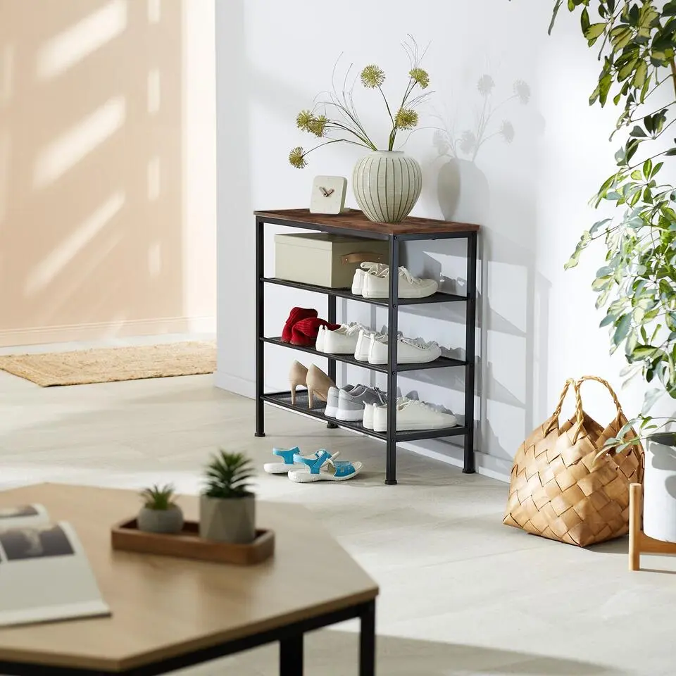 tectake Schoenenrek Newport 80,5x30,5x72,5cm, Industrieel Hout Donker, Rustiek