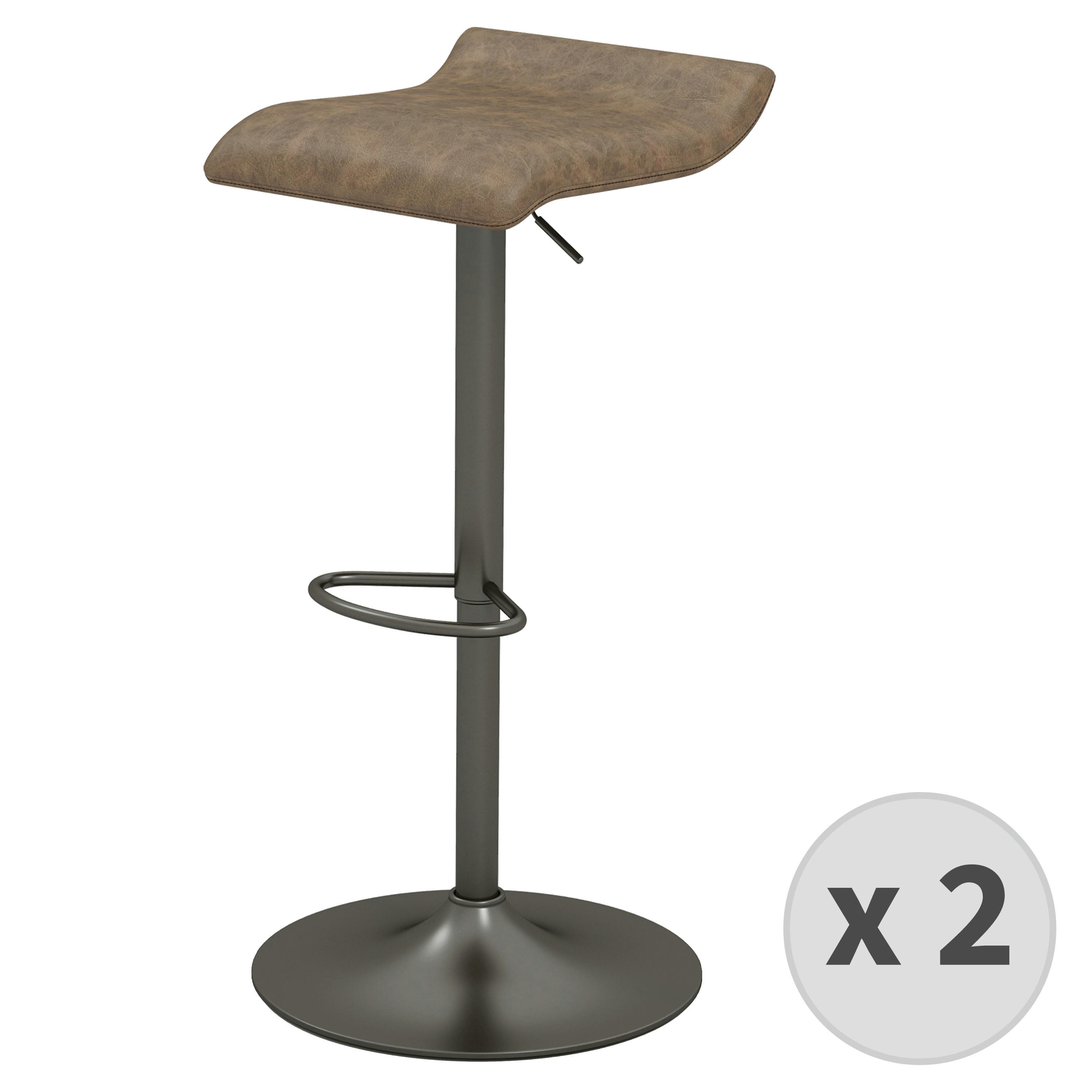 LEO - Tabouret de bar en cuir synthétique Marron et pieds bronze (x2)