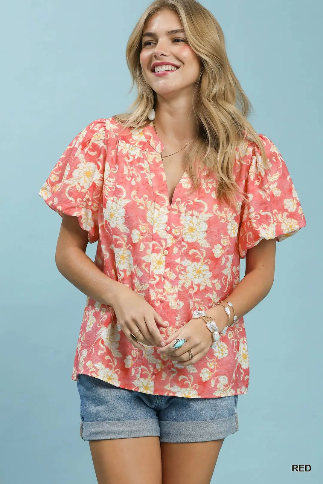 Floral Button-Front Short Sleeve Shirt