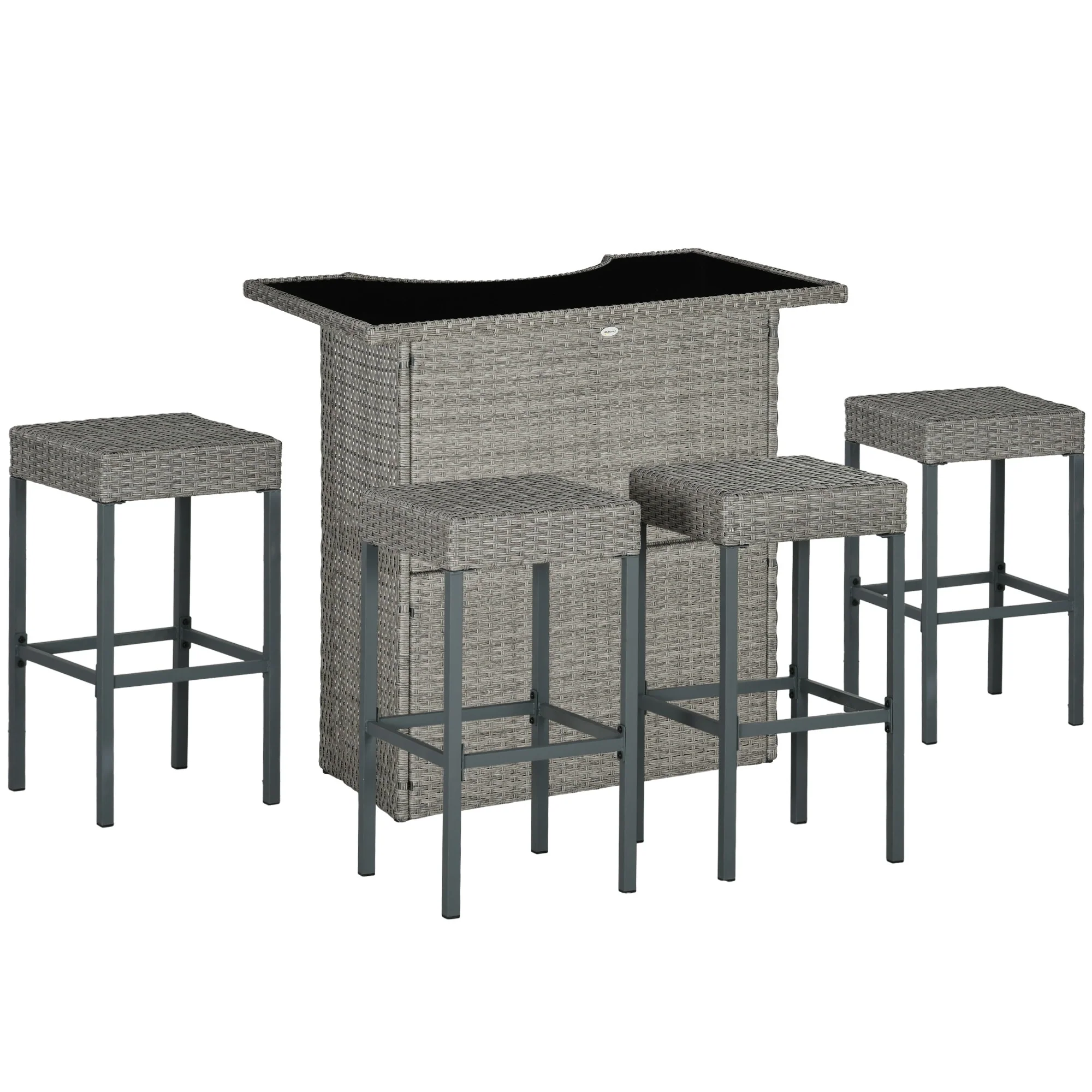 Outsunny 5 Piece Rattan Wicker Bar Set, High Top Outdoor Table and Chairs, Bar Height Patio Set