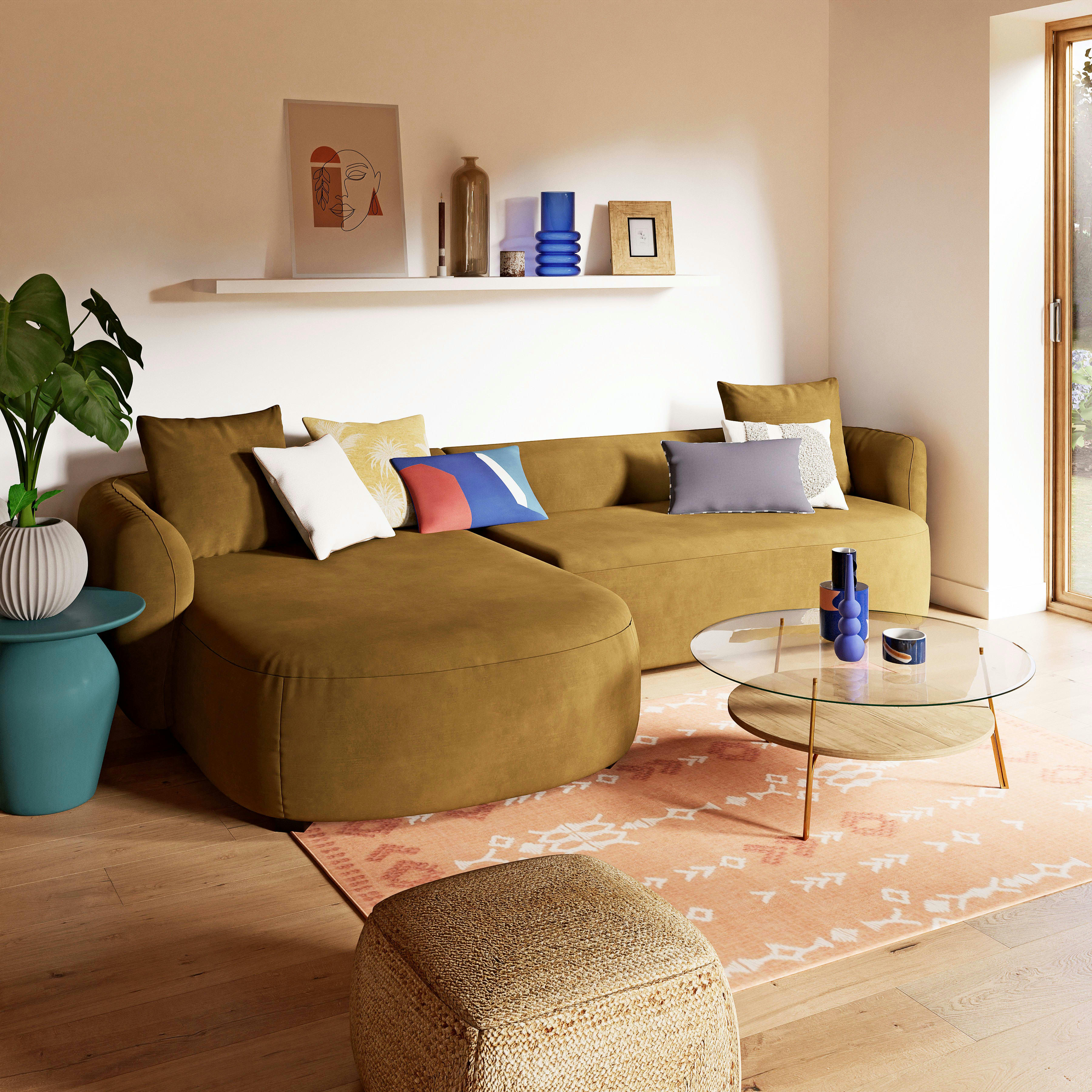 MORON - Coussin bleu, terracotta, écru et vert 50x30