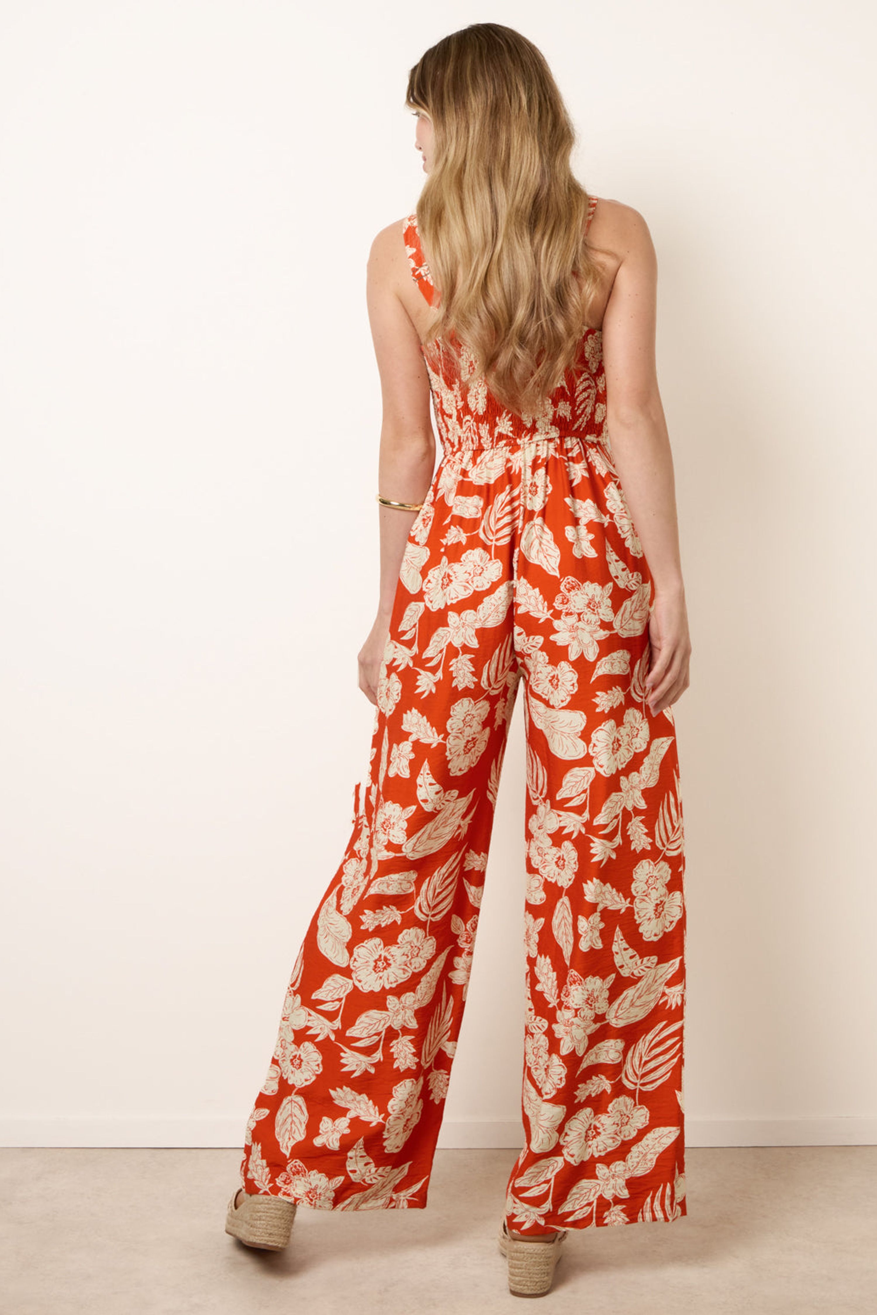 Blue Vanilla Orange Tropical Tie Front Jumpsuit