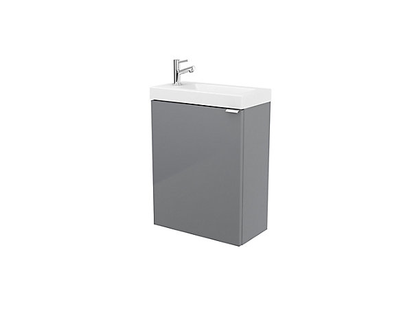 Meuble lave mains suspendu gris brillant l.44 cm Imandra   plan vasque blanc résine Beni, GoodHome
