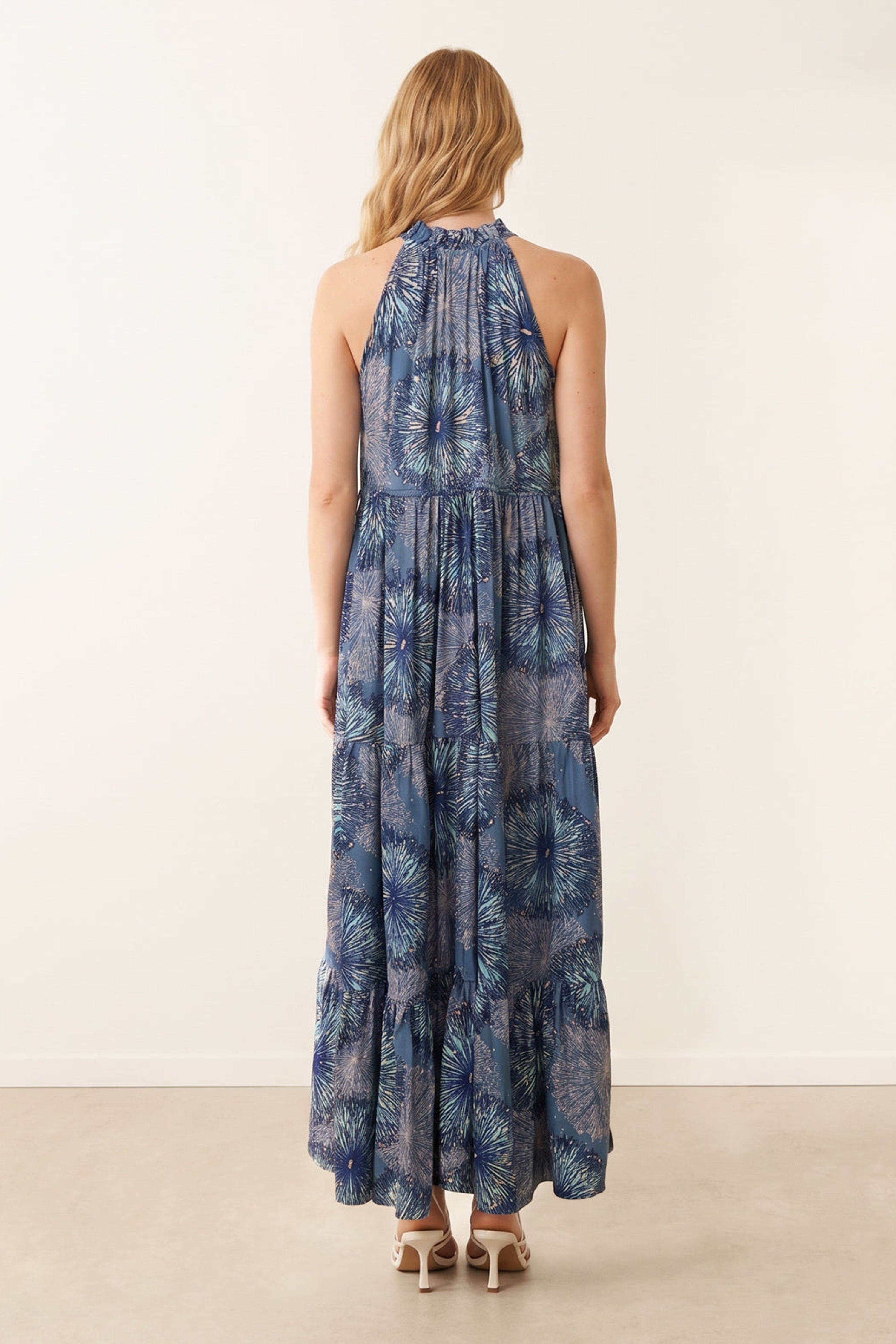 Blue Vanilla Royal Tiered Tie Front Dress