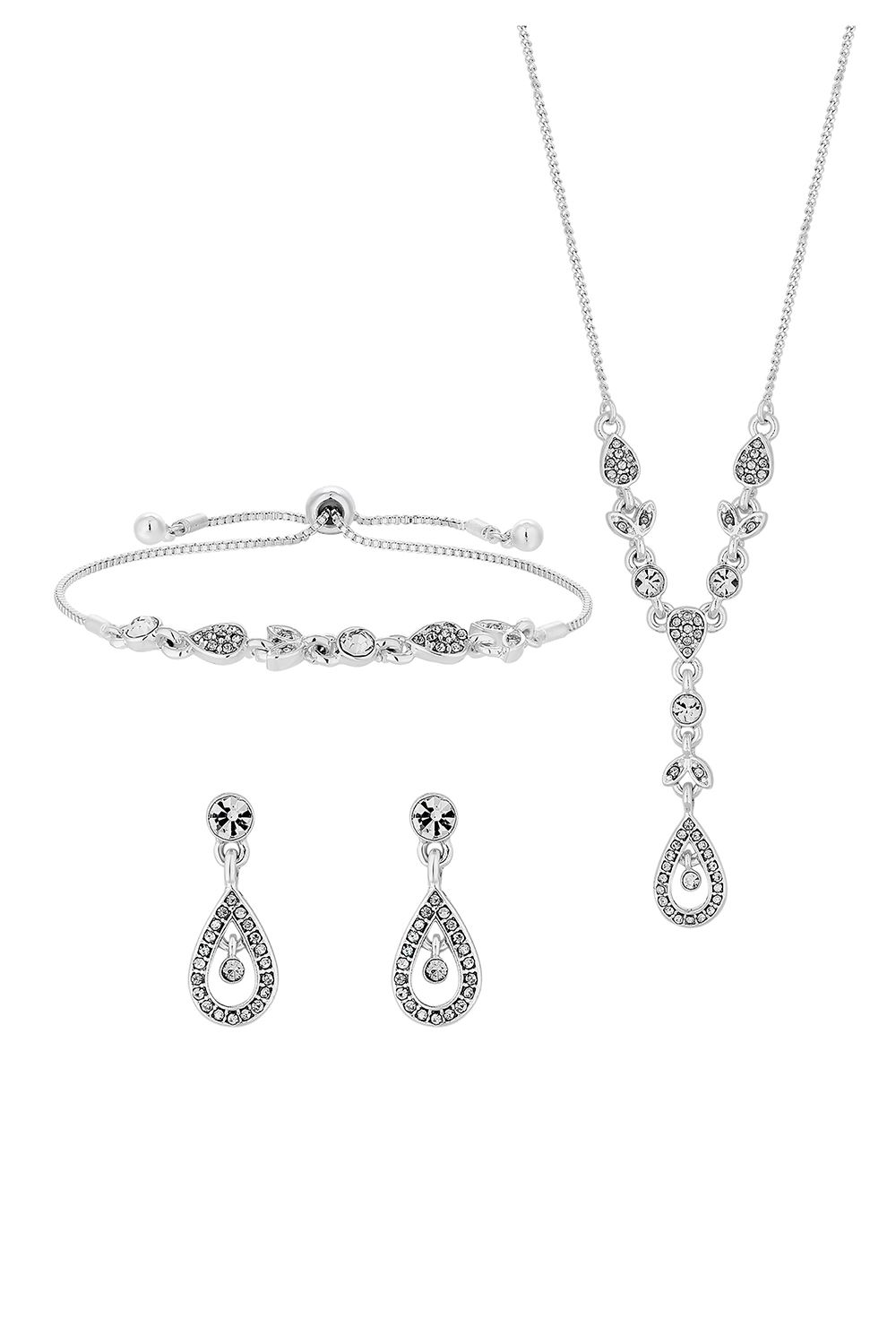 Jon Richard Silver Plated Clear Crystal Floral Matching Set
