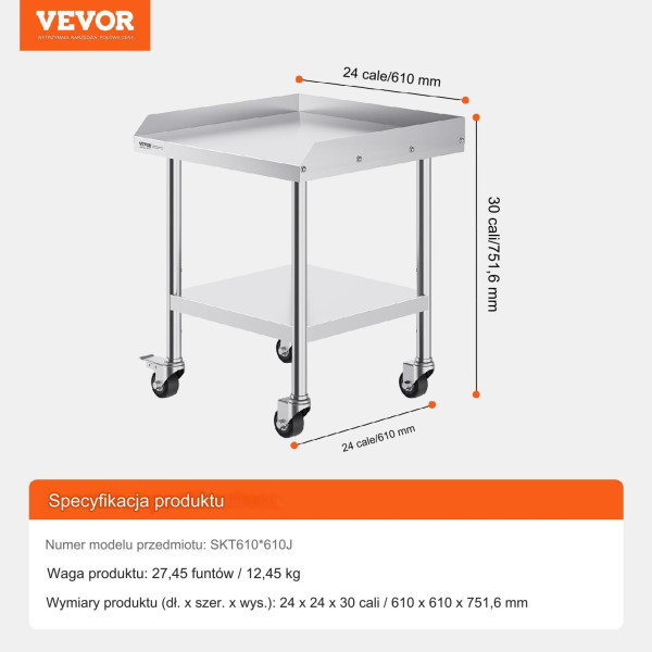 Stół gastronomiczny nierdzewny 61x61cm na kółkach blat roboczy mobilny