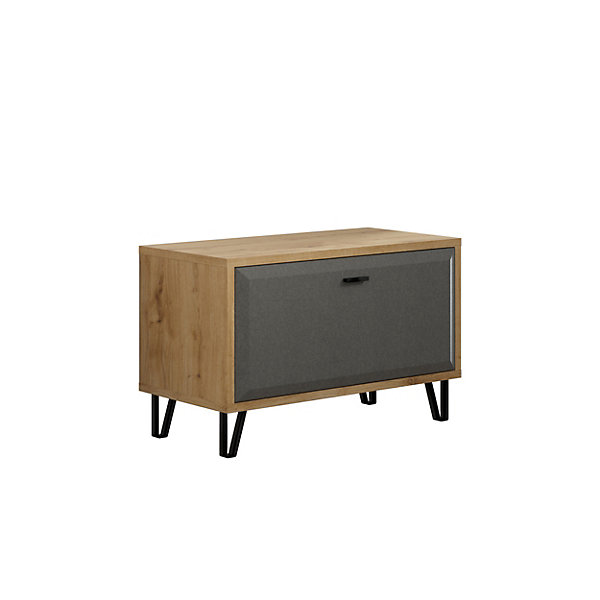 Meuble bas d'entrée : Banc mélaminé - Chêne et Feutre - Naturel-Gris foncé - 79 - 51 - 42 cm