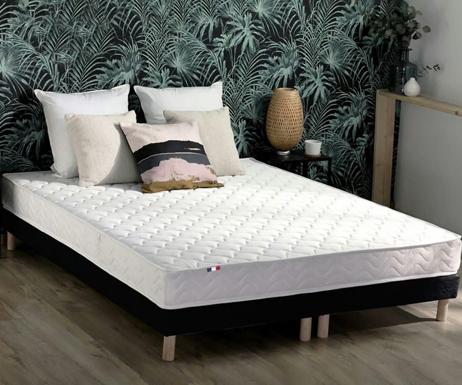 ENSEMBLE INITIAL - Ensemble matelas accueil latex 3 zones sommier noir 160x200
