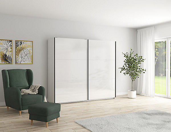 Armoire à 2 portes coulissante coloris Blanc brillant - Longueur 220 x Profondeur 60 x Hauteur 195,5 cm