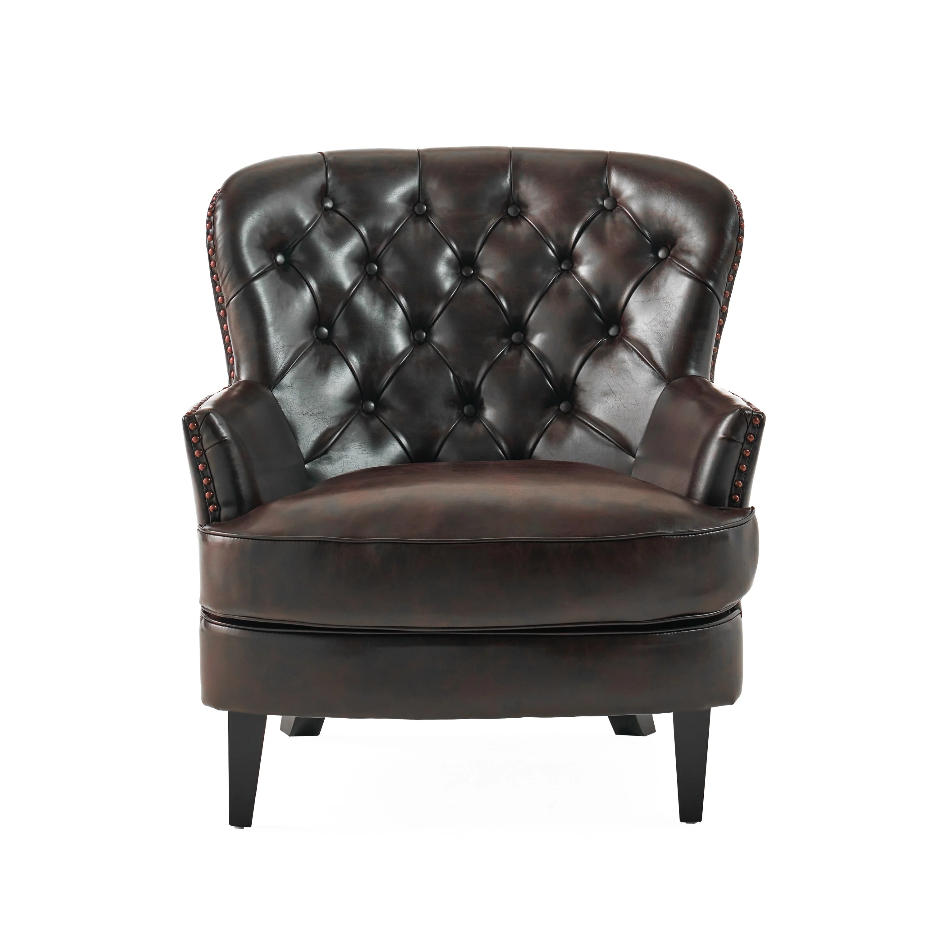 Tafton Oversized Brown Leather Tufted Club Chair by Christopher Knight Home
