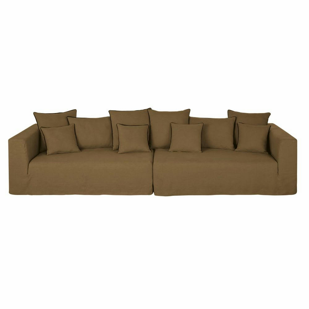 Gipsy - Canapé 4/5 places en lin marron havane