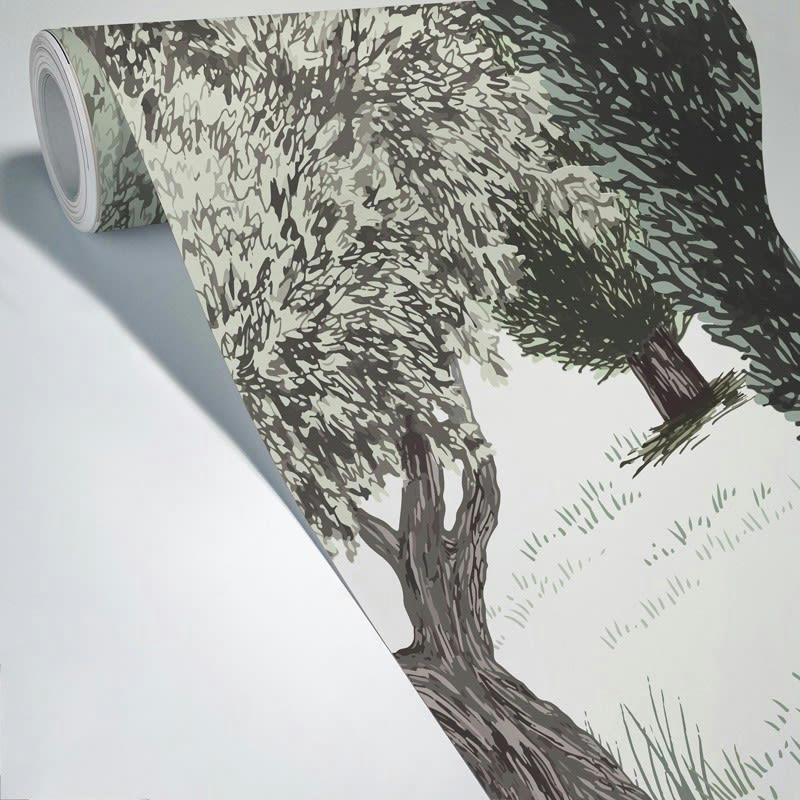 TIVOLI NATURE - Papier Peint Panoramique L336xH270cm Vert Olivier Cyprès