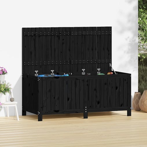 NNEVL Garden Storage Box Black 147x68x64 cm Solid Wood Pine