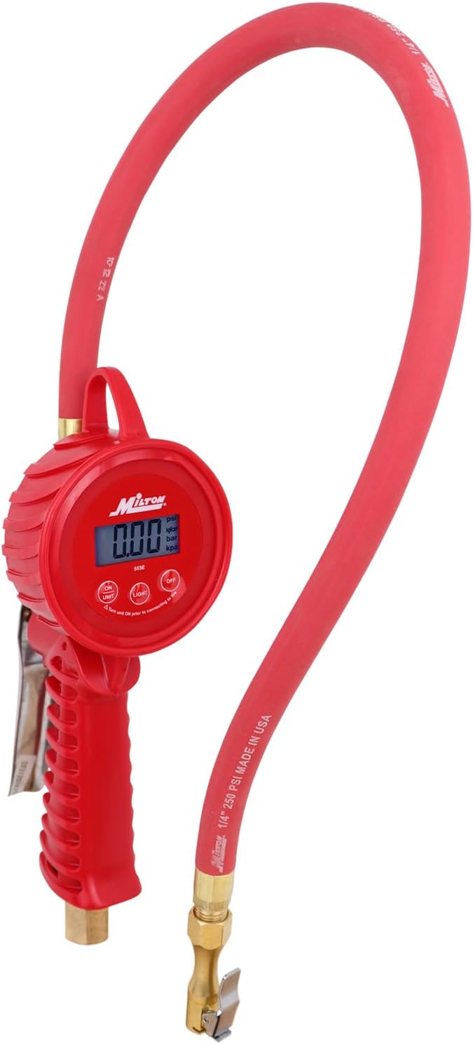 Milton 555e: Precision Digital Tire Inflator, Air Pressure Gauge, Grip-Head Air Chuck, 20 Hose, 1/4 Npt, W/Extreme ± 0.1& Accuracy, 10-120 Psi