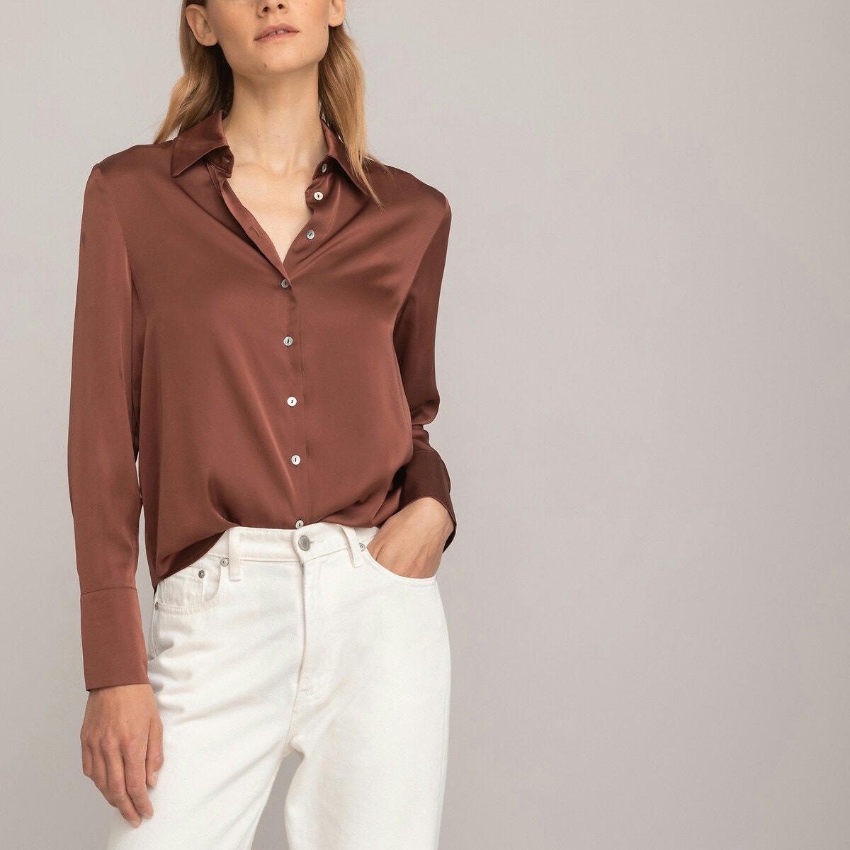 Chemise manches longues en satin