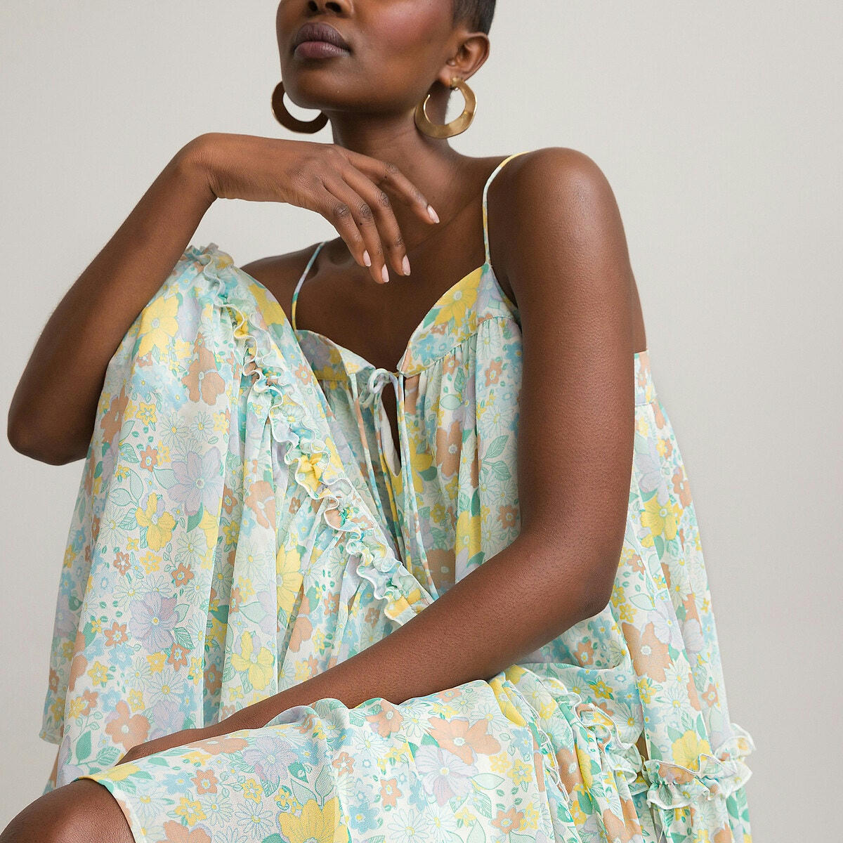 Robe longue fines bretelles imprimé fleuri