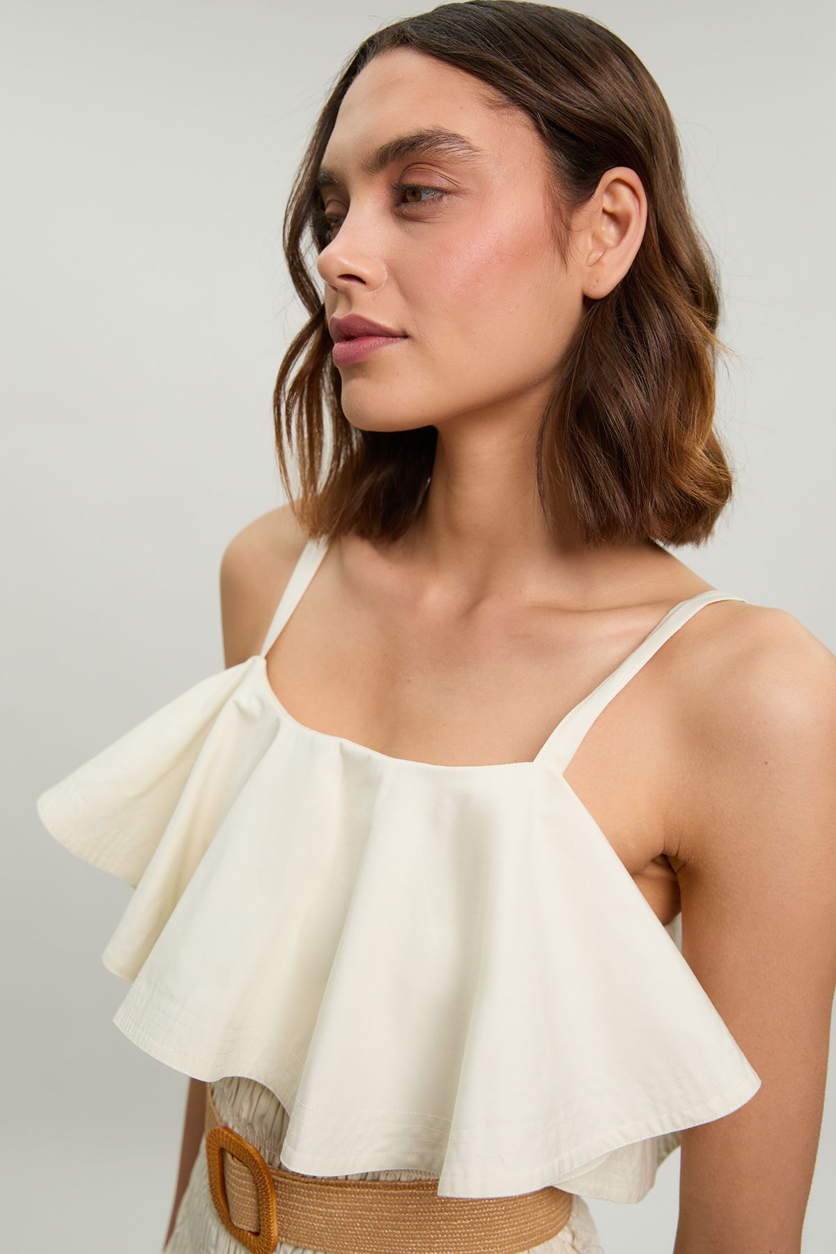 KarenMillen Cotton Poplin Contrast Stitch Belted Mini Dress