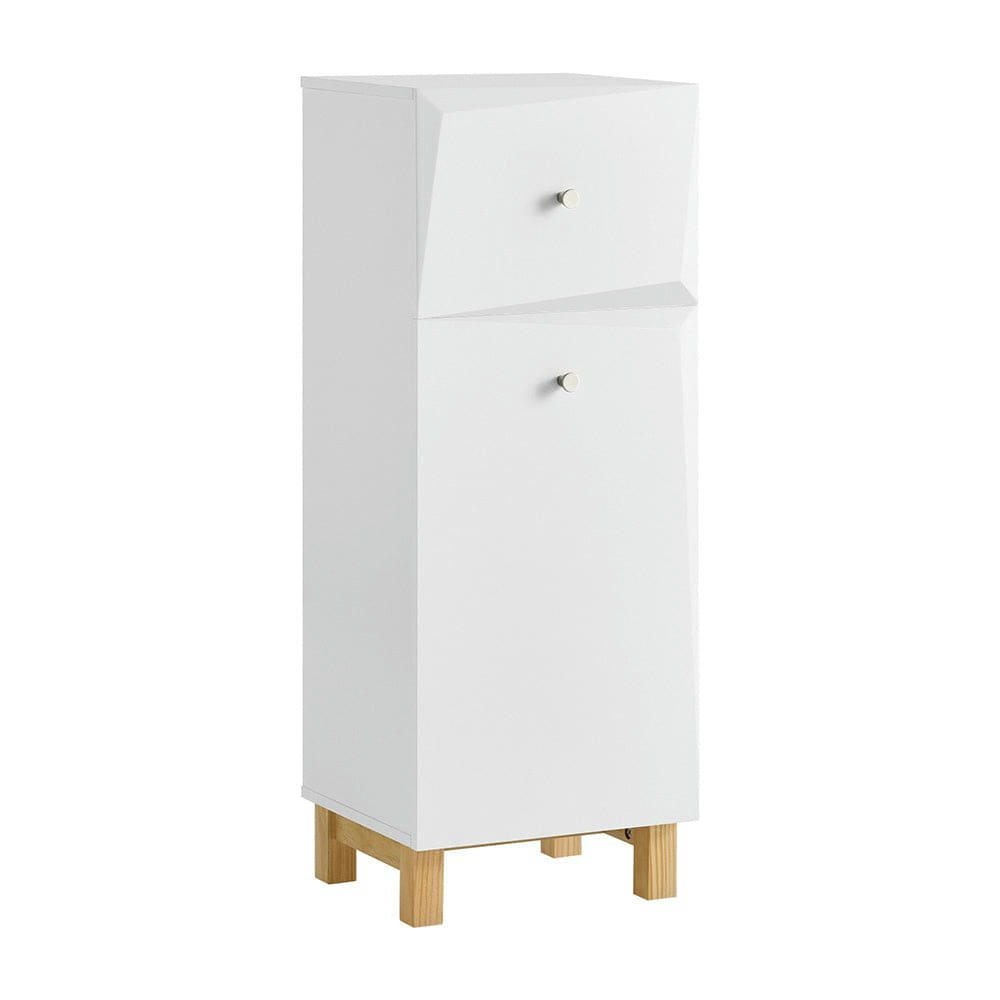 - Meuble bas 1 tiroir et 1 panier à linge effet bois blanc