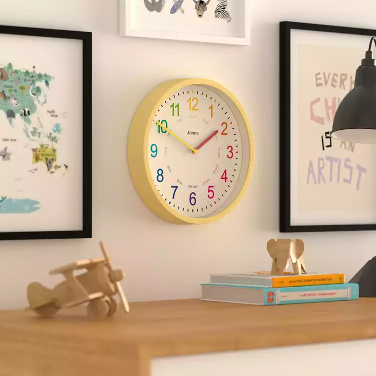 Jones Clocks Kids Analogue Wall Clock - Yellow