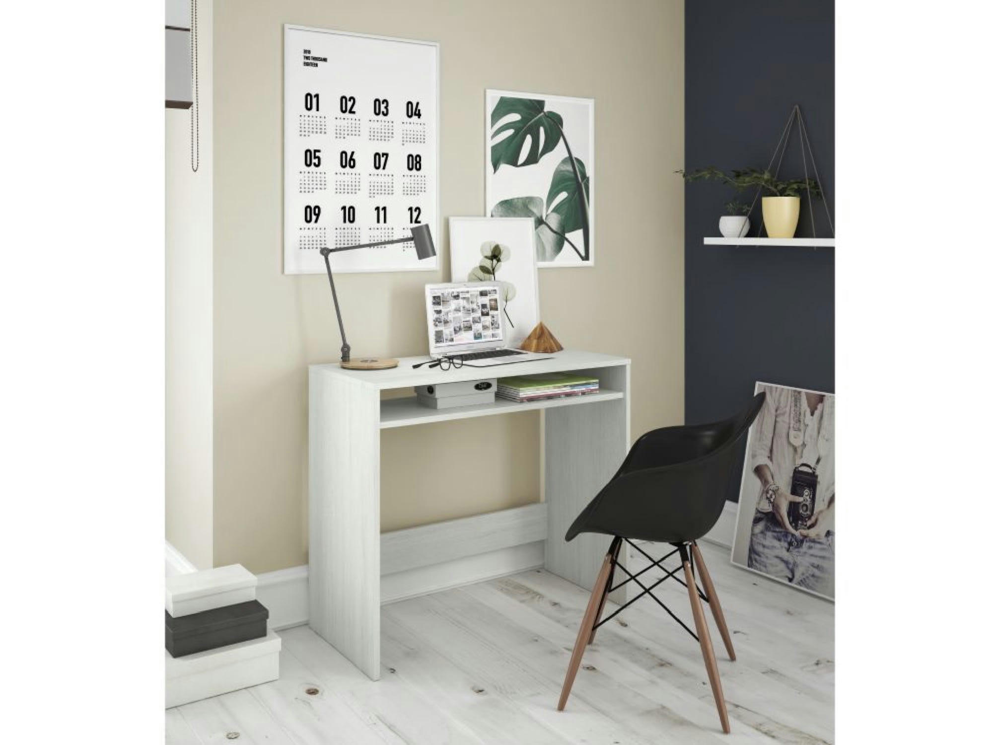 GASTON - Bureau blanc à tablette fixe L79cm x P43cm