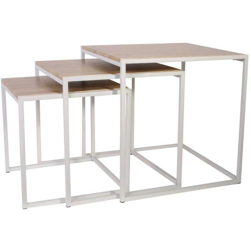 - Tables carrées gigognes métal et bois (lot de 3) blanc