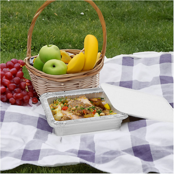 1000 Barquettes Moules Operculables en Aluminium 670 ml 204 x 114 x 50 mm avec Couvercle en Carton Blanc Alu - D-Work
