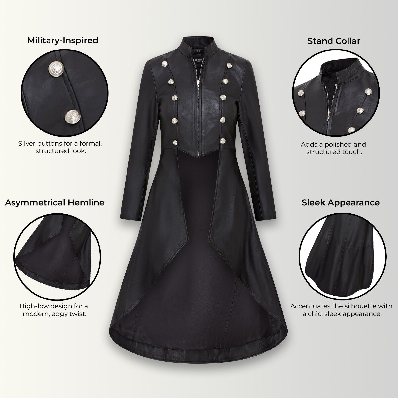 Infinity Leather Gothic Full Length Edwardian Leather Coat - Atlanta