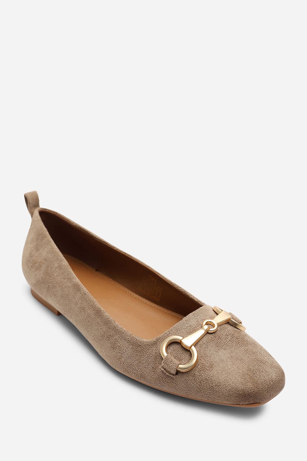 Where's That From Lauren' Wide Fit Suede Ballet Flats With Front Buckle Detail