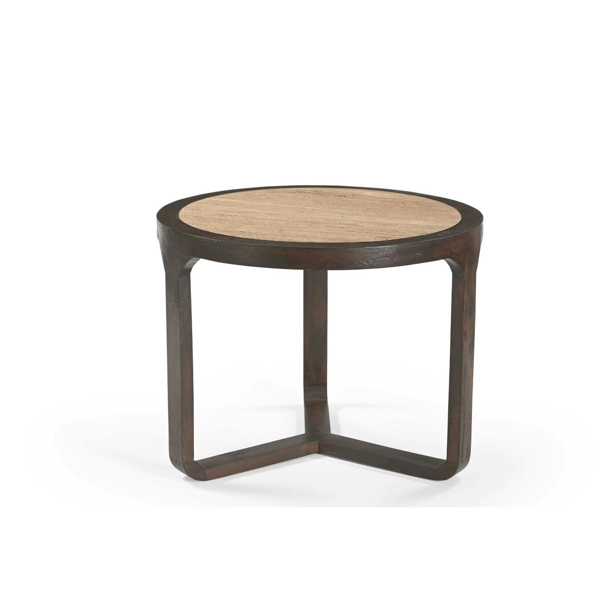 Table d'appoint travertin et bois 3 pieds Ø60 cm DUOMO