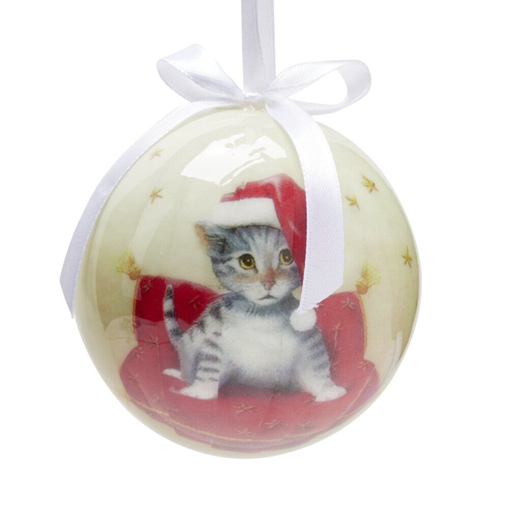 Boule de No&euml;l motif animal mignon avec ruban blanc Ø8cm (4 modèles)