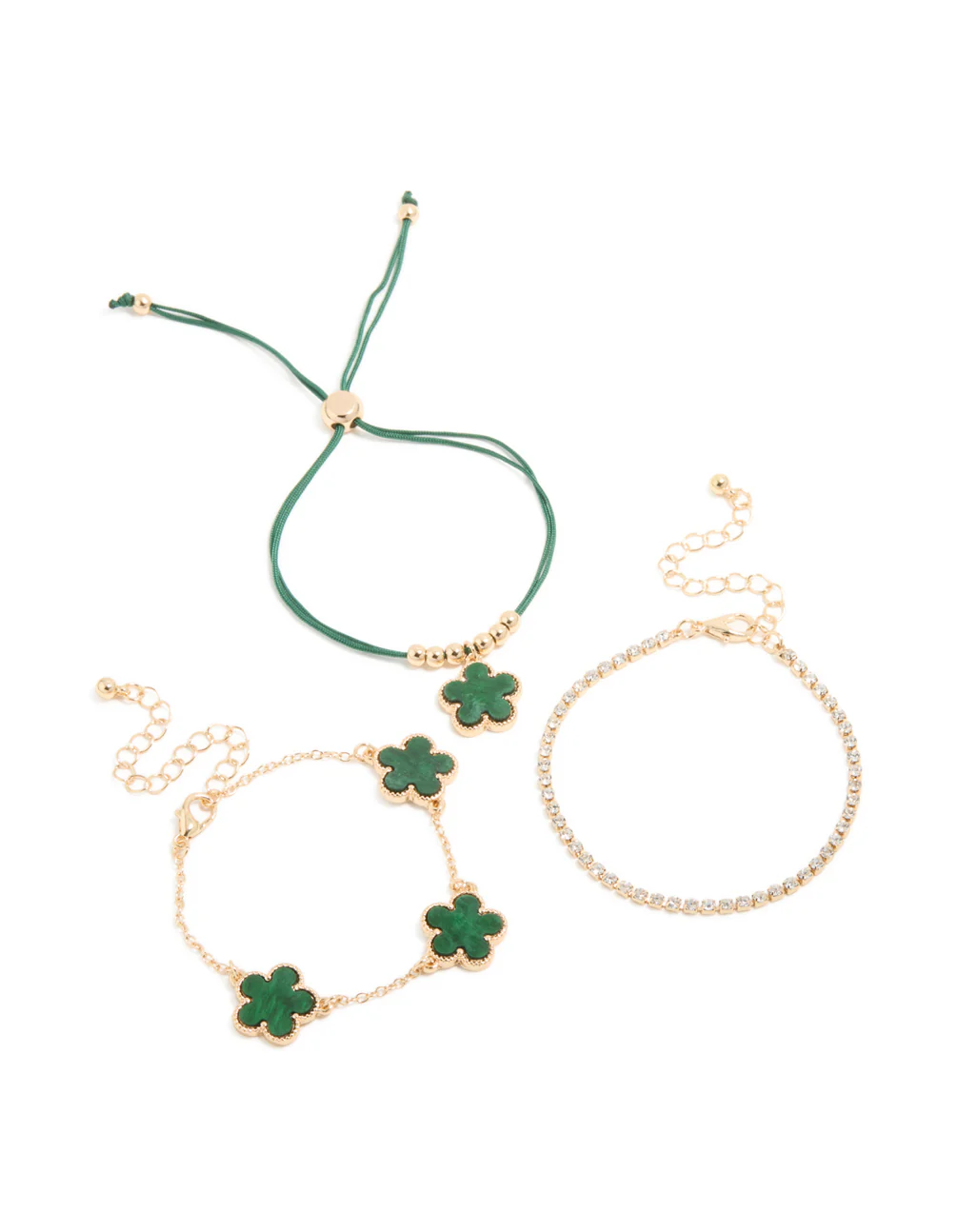 Gold Tennis & Cord Flower Bracelets 3-Pack