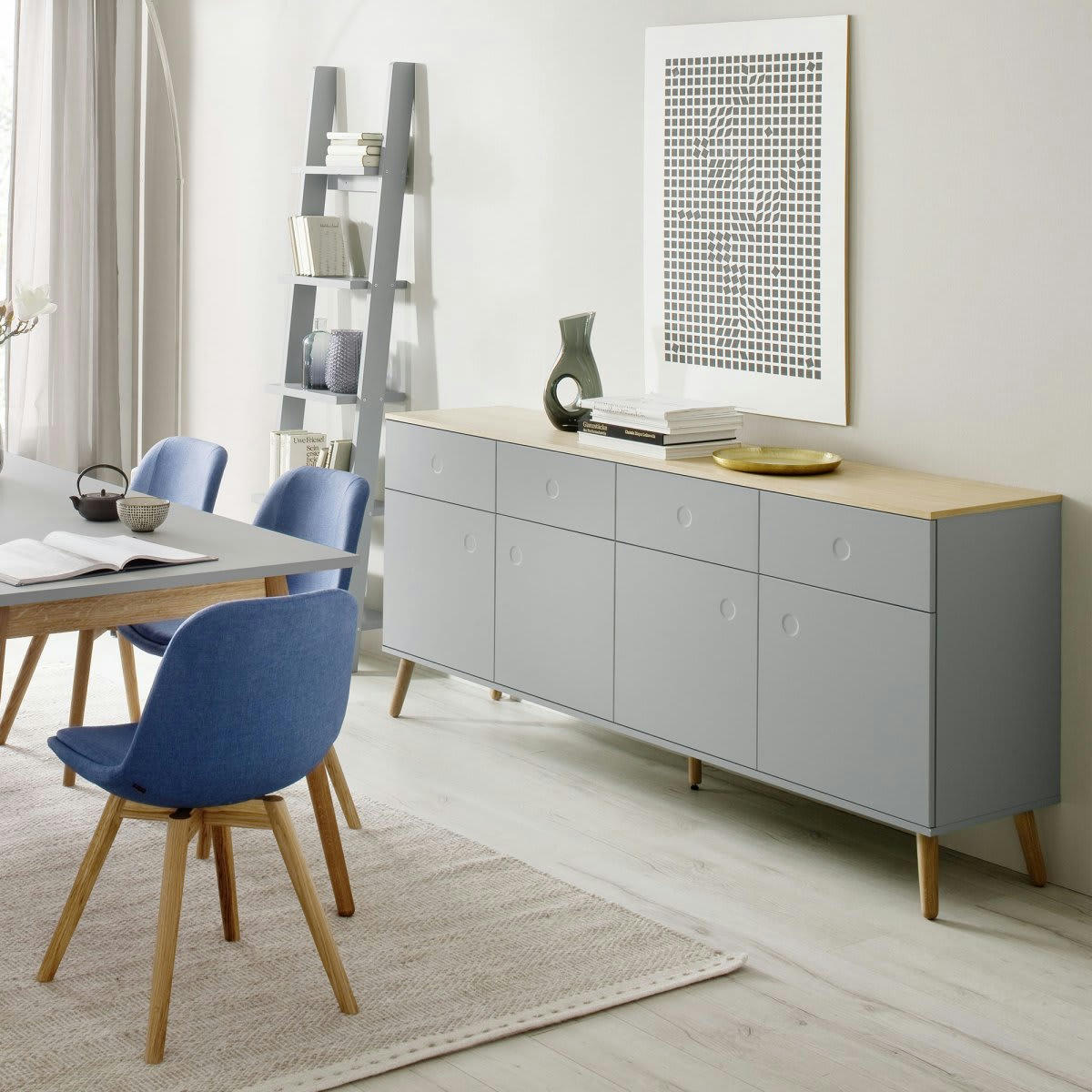 ZINO - Buffet bas 192cm style scandinave gris