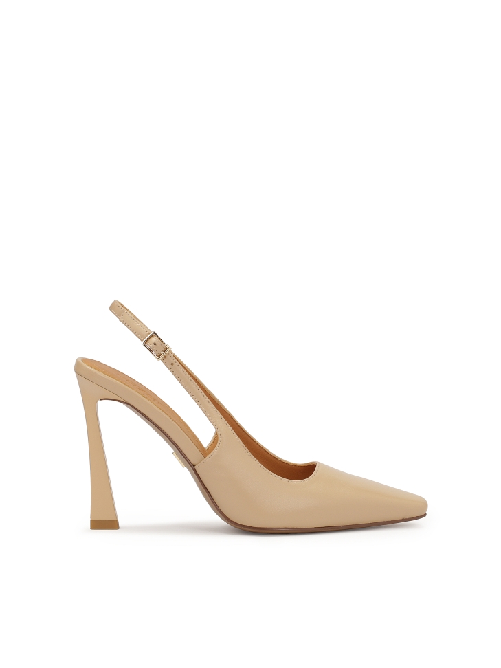 Beige pumps with a unique heel