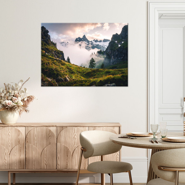 Obraz do salonu sypialni biura, Pejzaż widok góry las mgła natura 30x20