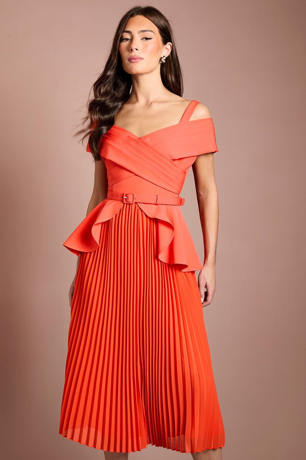 Coast Bardot Pleated Crepe Midi Dress