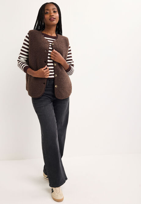 Womens Brown Borg Gilet Fleece Jacket