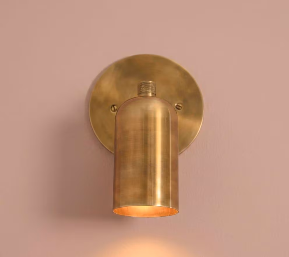 Mid-Century Modern Aged Brass Cylinder Wall Sconce