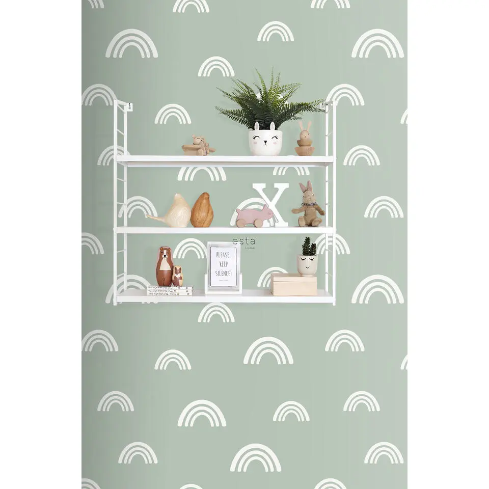 ESTAhome behang regenboogjes mintgroen - 53 cm x 10.05 m