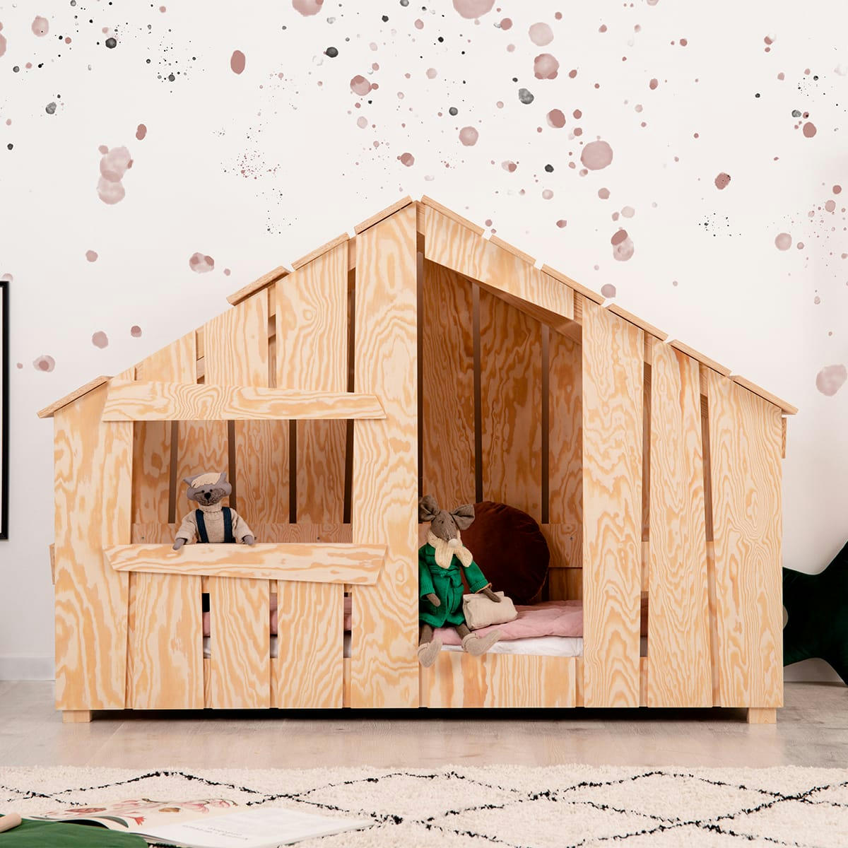 FRED - Lit cabane 90x190 sommier inclus naturel