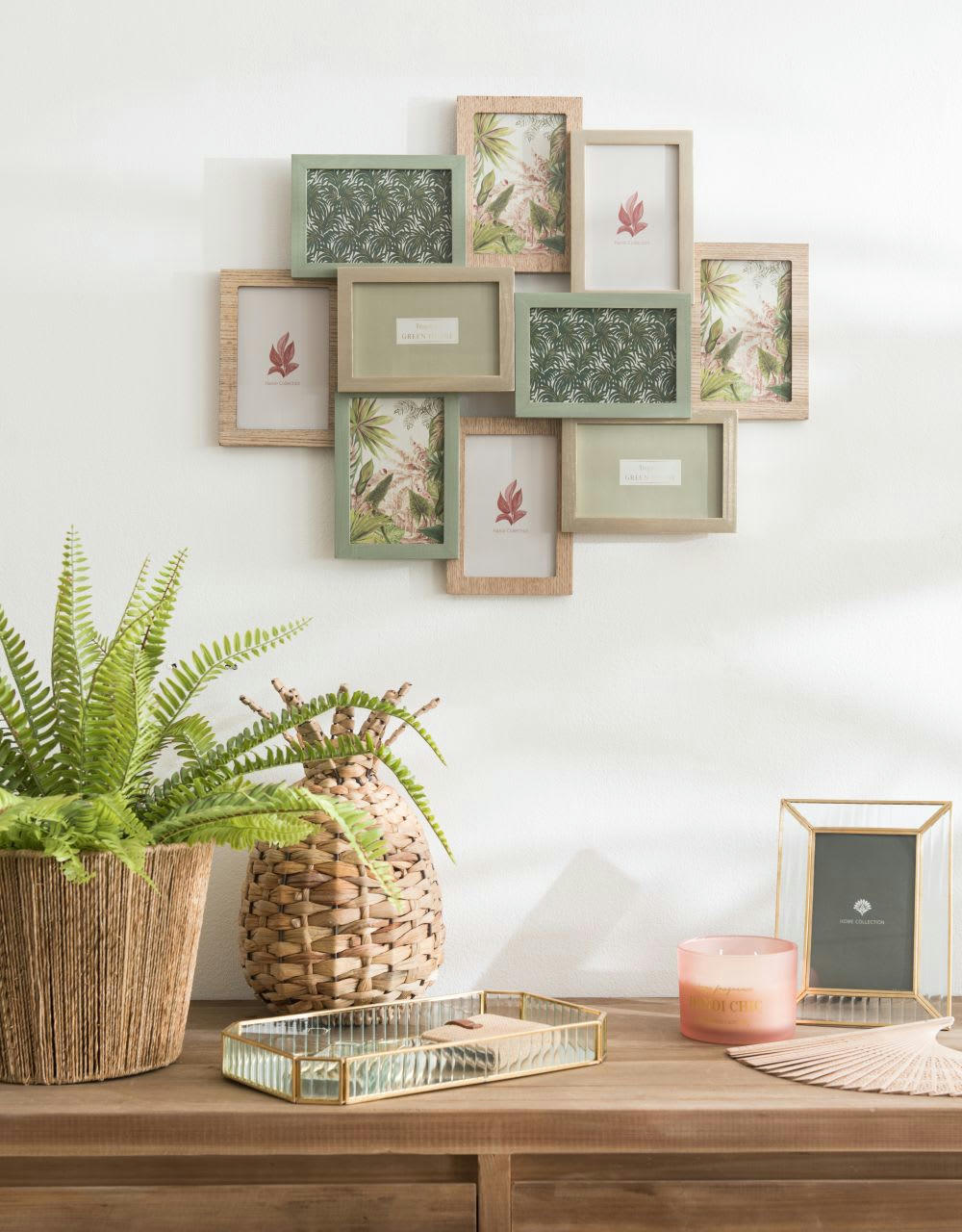 - Cadre multivues 10 photos vert, doré et beige 58x49