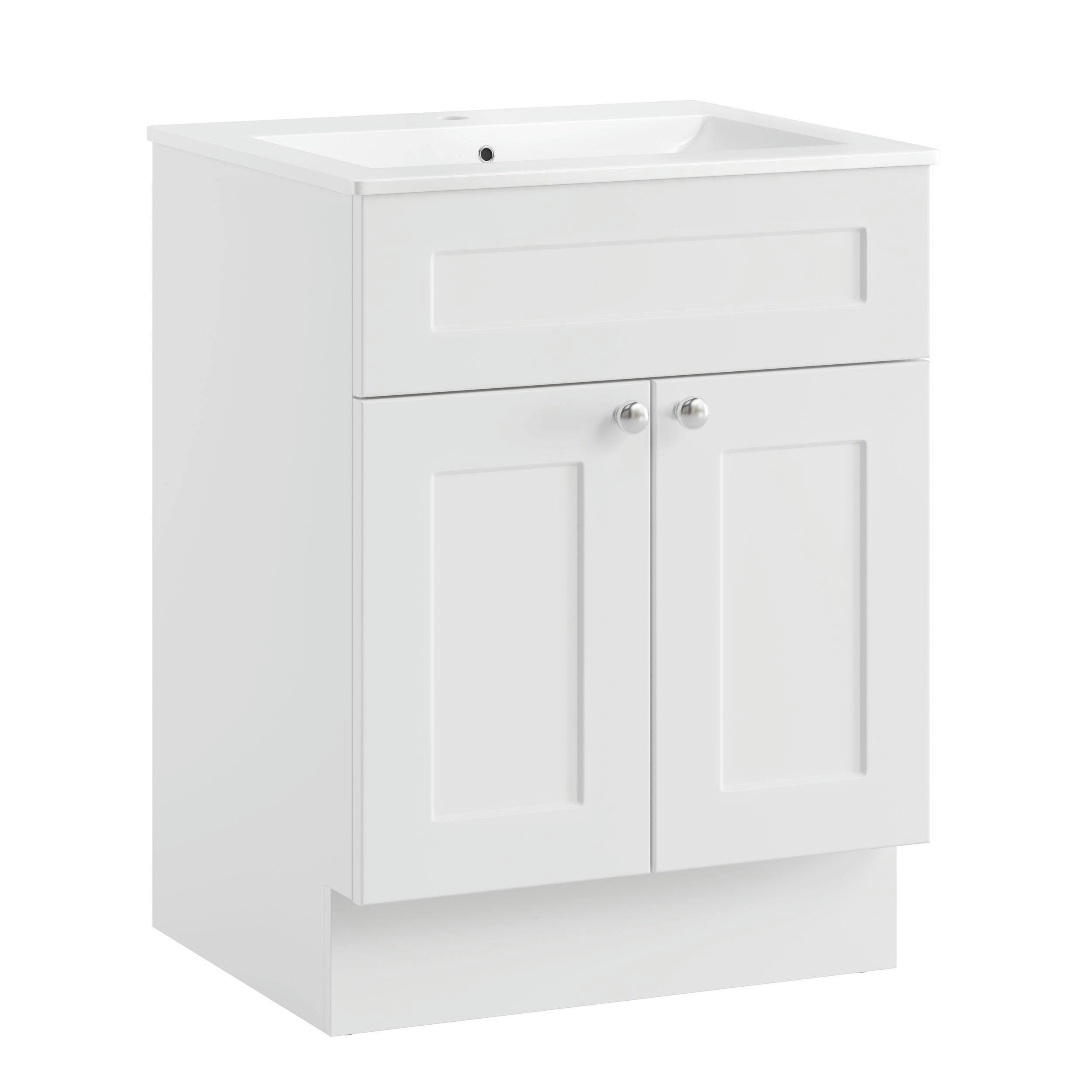 CANVAS Milford Double Door Single Sink Marble Top Bathroom Vanity, White, 24-in