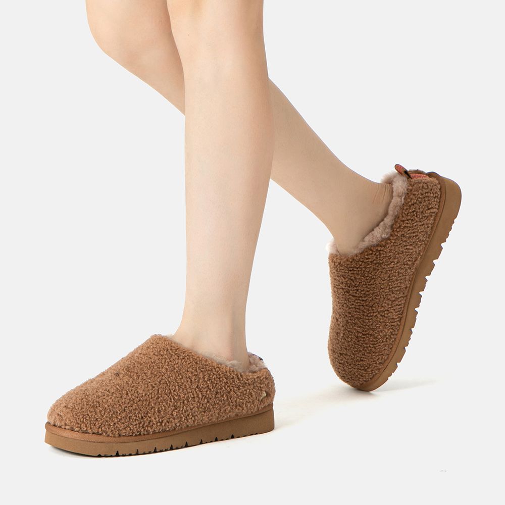 EverAu Australia Sheepskin Women Snipe Plush Ankle Slippers with EVA Sole