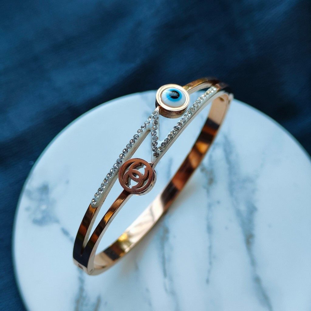 The Colourful Aura Lightning Zircon Evil Eye Rose Gold Bangle Bracelet