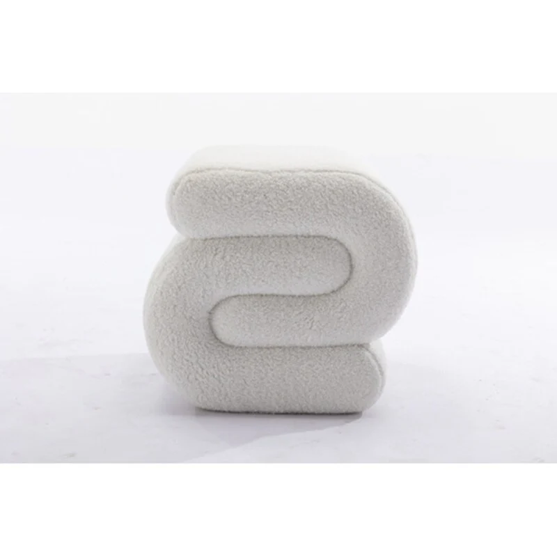 S-shape Teddy Fabric Ottoman Makeup Stool Footstool