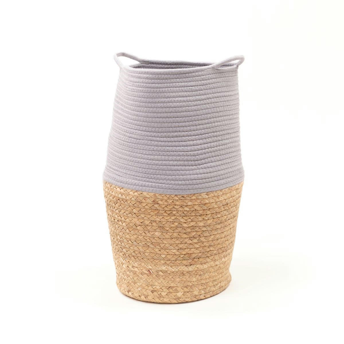 LA FACTORY - Panier long tressé en coton gris clair 30x50