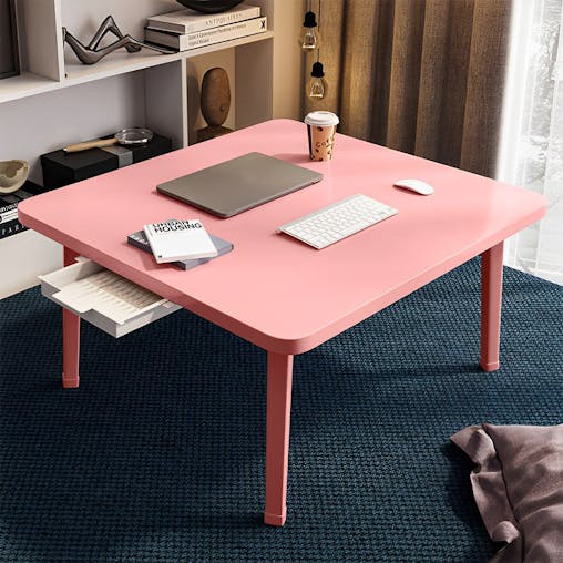 SOGA Pink Portable Floor Table Small Square Space-Saving Mini Desk Home Decor