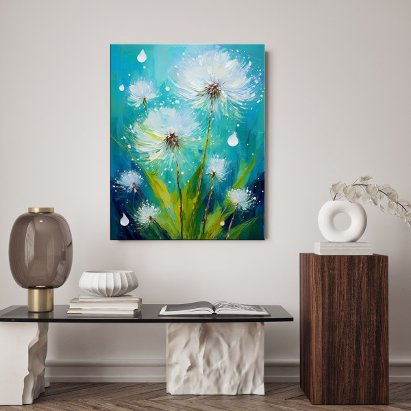 Feeby Obraz na płótnie, Dmuchawce Rośliny Botanika Turkusowy 40x60