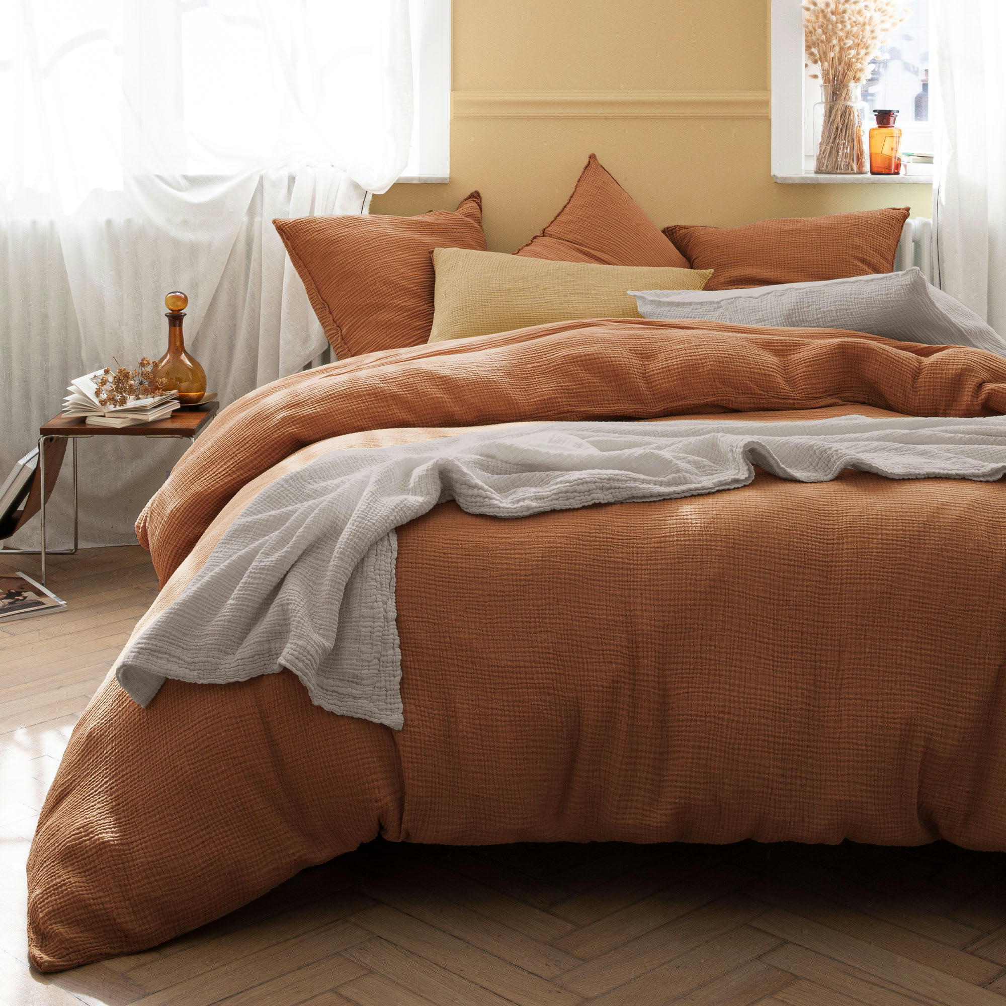 SIMPLEMENT GAUFRÉ - Housse de couette en gaze de coton 260x240cm Curcuma