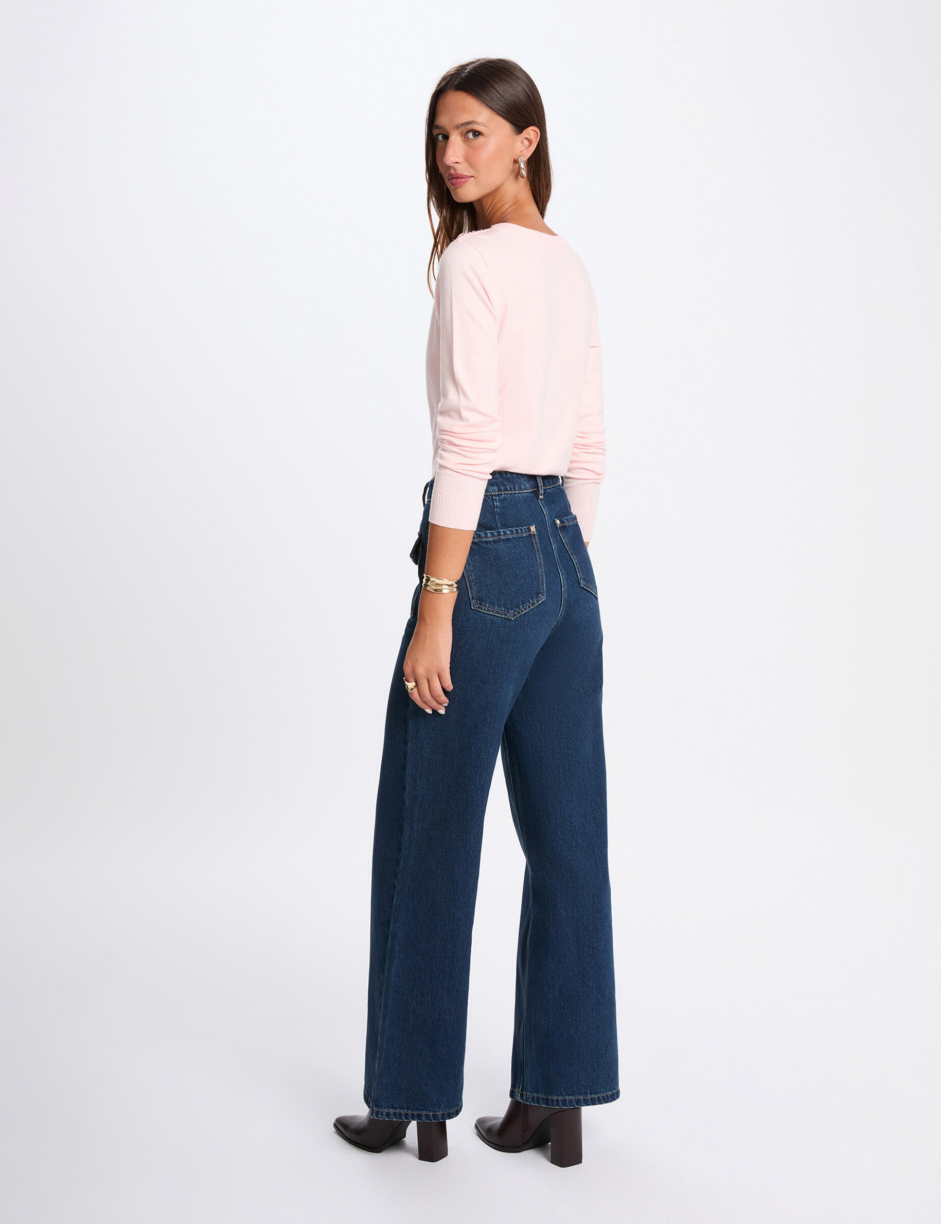 Jumper Round Neck And Buttons Light Pink Women