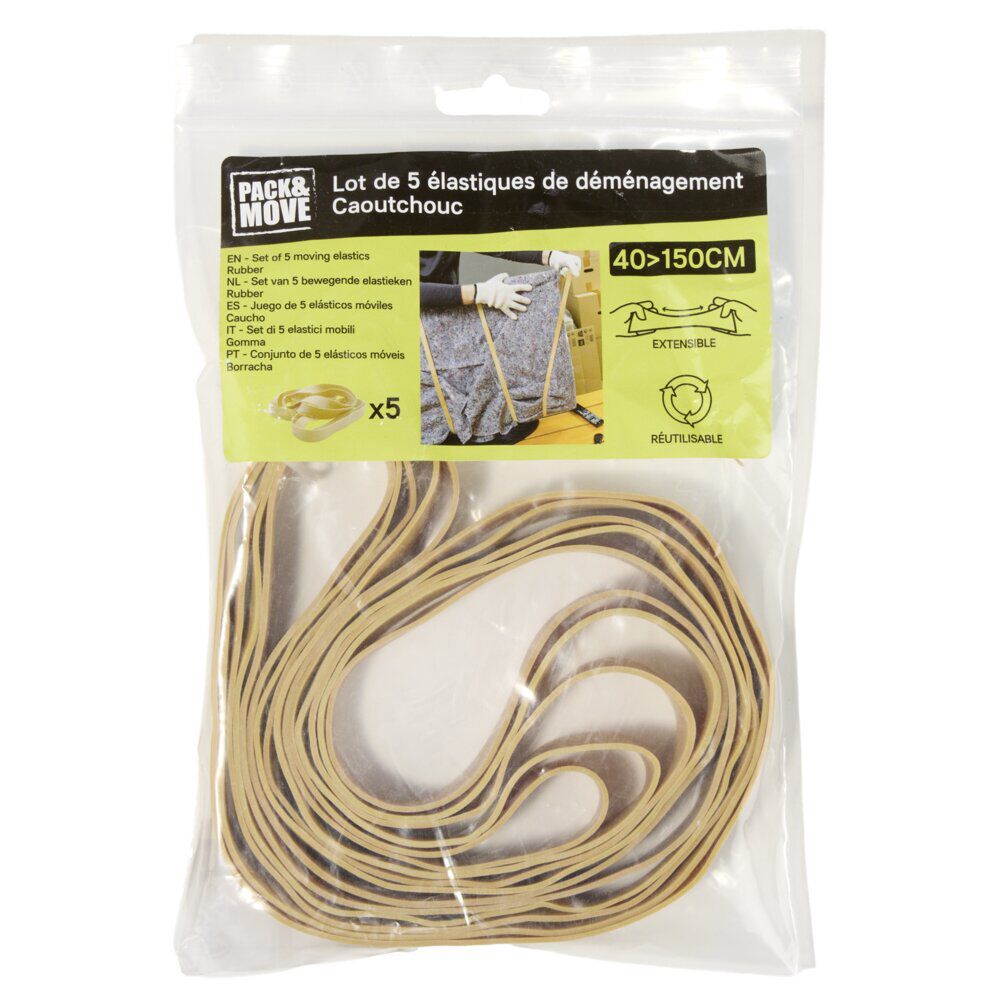 Lot de 5 élastiques caoutchouc beige pour déménagement